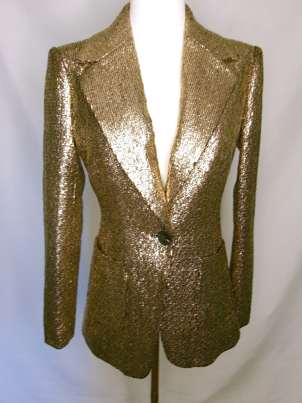 Avec Les Filles Gold Metallic Statement Blazer Small